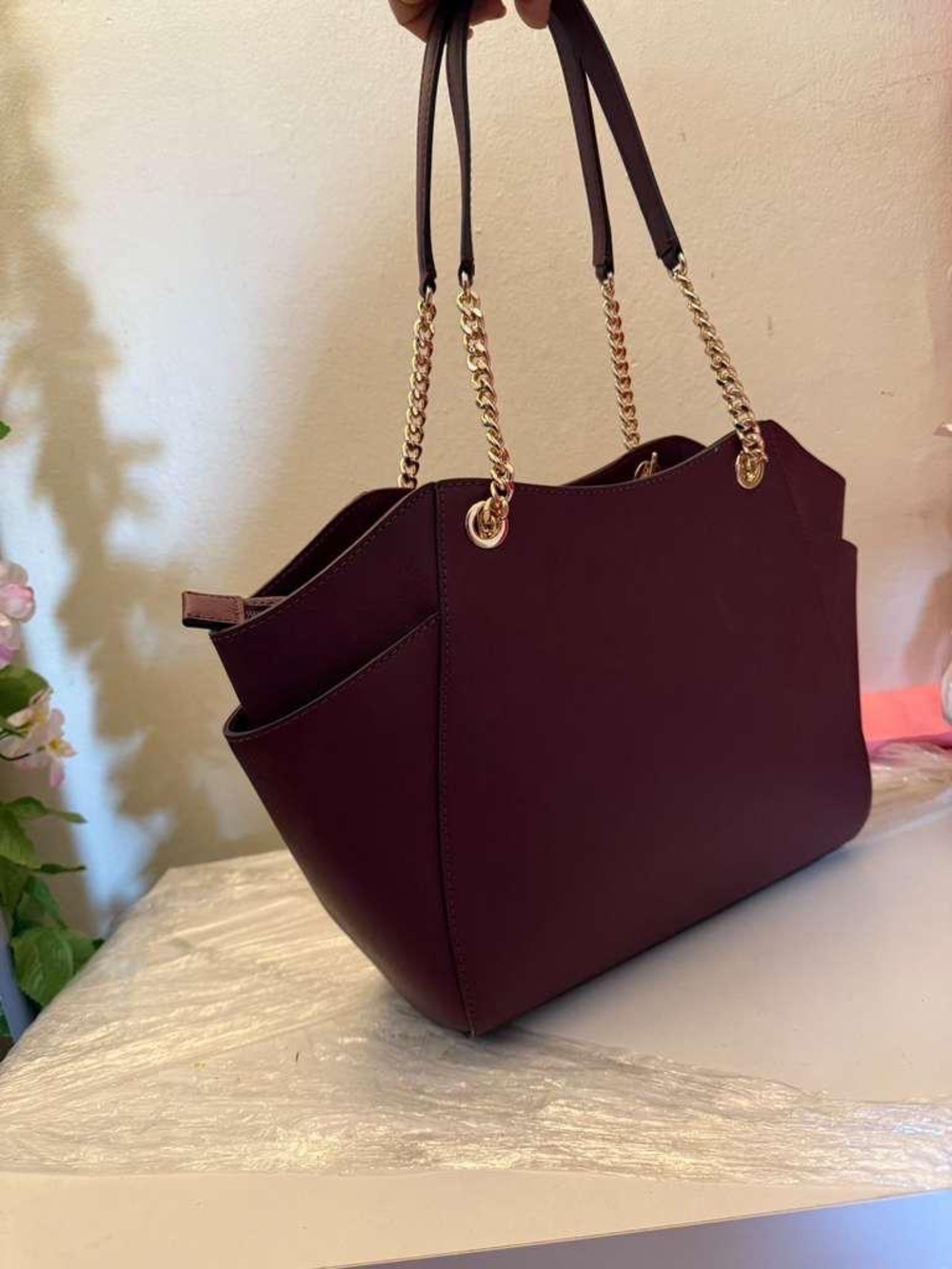 Michael Kors Burgundy Saffiano Chain-Handle Tote - Picture 6 of 9